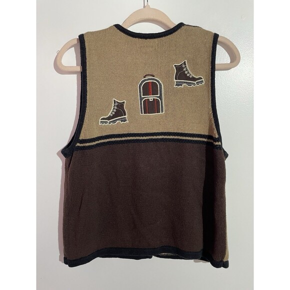 Vtg Christopher & Banks Vest M Brown Hiking Ramie Retro Hand Embroidered 90s Y2K - Picture 9 of 12
